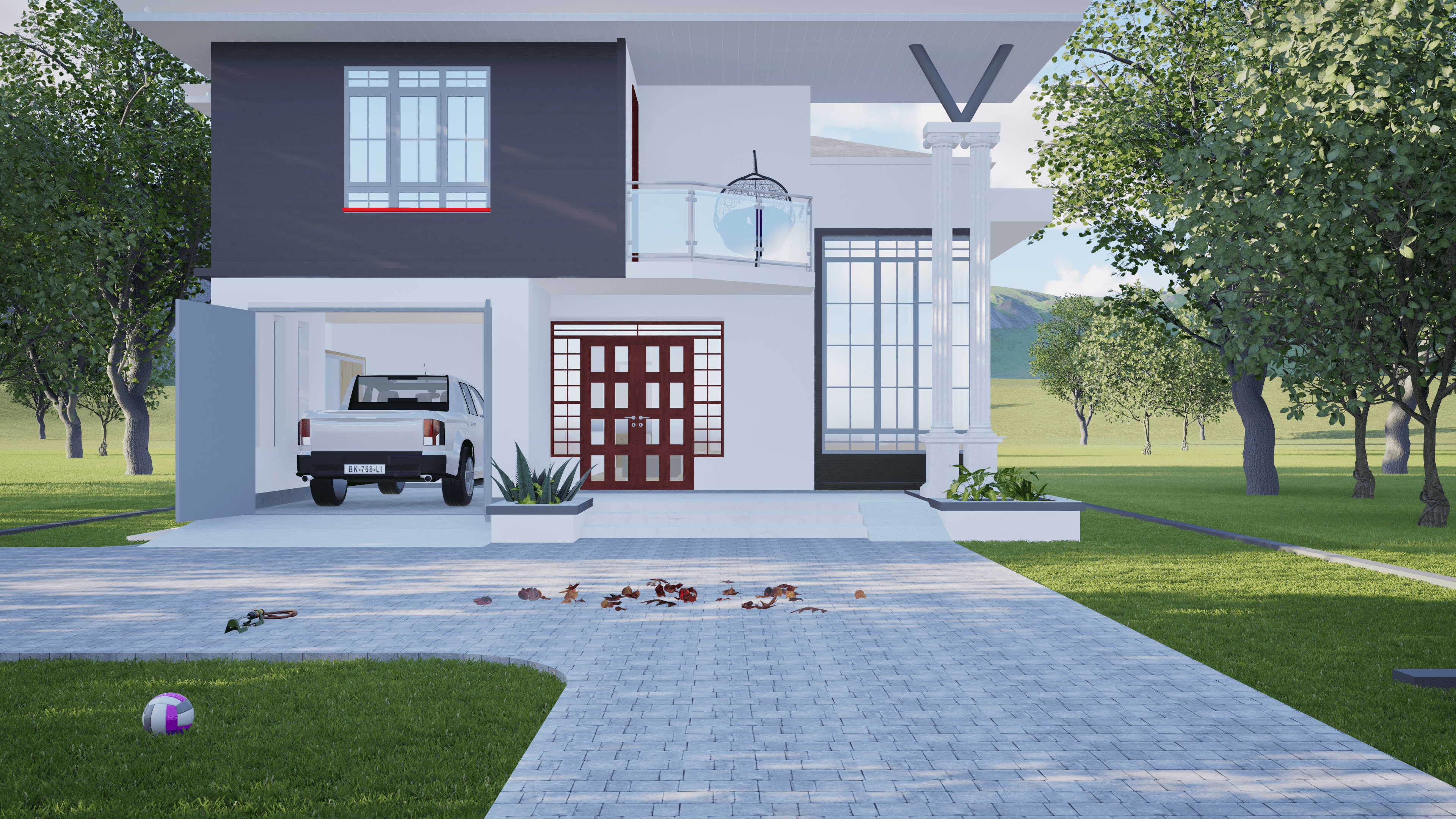 Modern contemporary Kenyan home architectural visualization with clean lines and tropical landscaping
